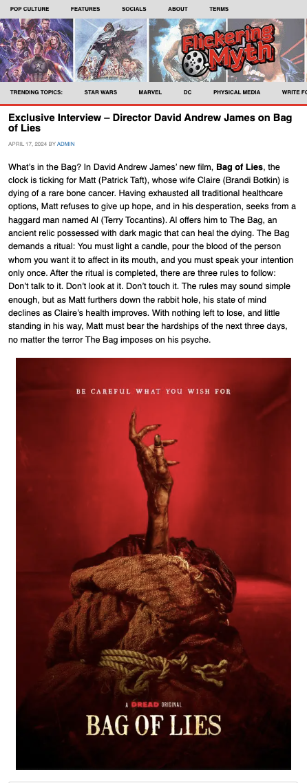 Exclusive Interview – Director David Andrew James on Bag of Lies